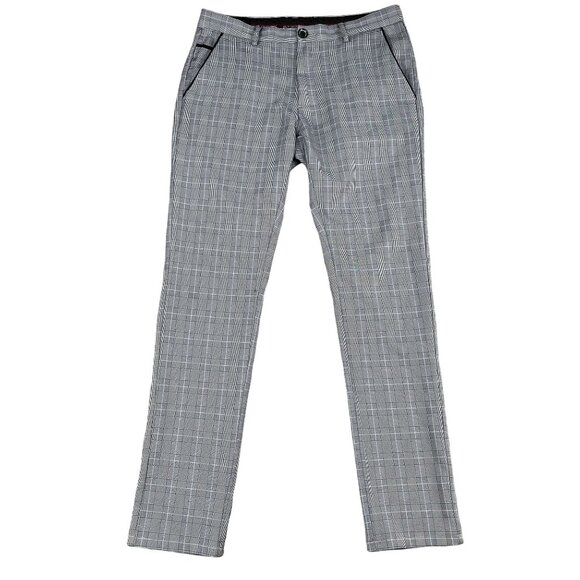 Lanzzino Glen Check Gray & Black Mens Pants Sz 34 x 34 - Picture 1 of 6